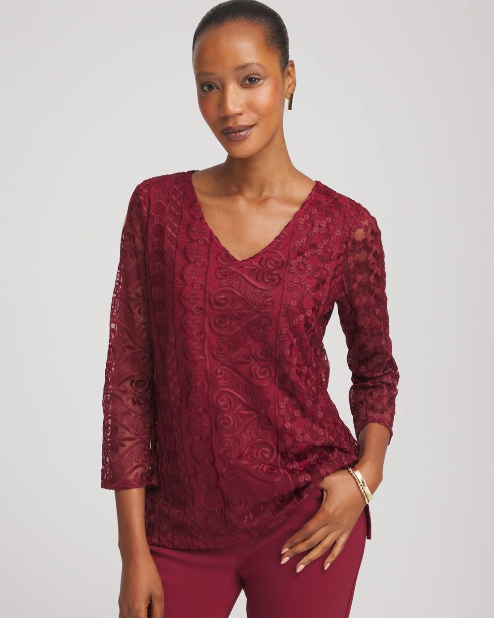 トップス todayful Embroidery Mesh Shirts Women's Long Sleeve Lace Mesh Tops Crew Neck Sheer Floral